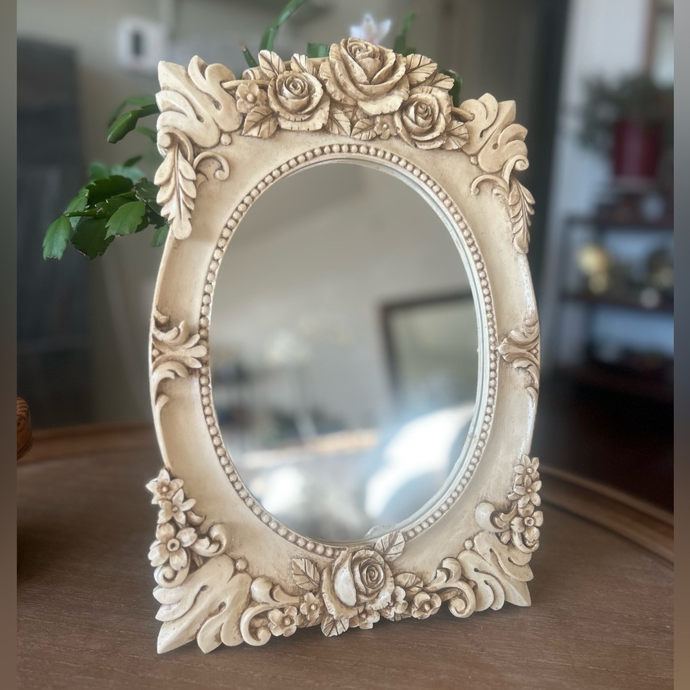 Large 15” Antique Style Rose Mirror